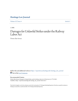 Damages for Unlawful Strikes Under the Railway Labor Act Dennis Alan Arouca