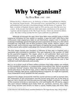 Why Veganism? by Eva Batt (1908 – 1989)