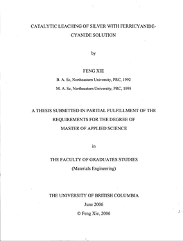 Catalytic Leaching of Silver with Ferricyanide- Cyanide