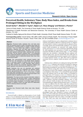 Perceived Health, Sedentary Time, Body Mass Index, and Breaks from Prolonged Sitting in the Workplace