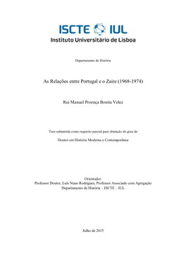 As Relações Entre Portugal E O Zaire (1968-1974)