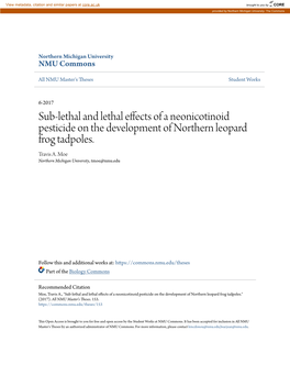 Sub-Lethal and Lethal Effects of a Neonicotinoid Pesticide on the Development of Northern Leopard Frog Tadpoles. Travis A