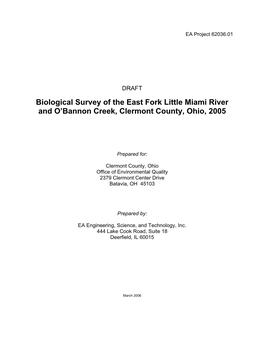 Biological Survey of the East Fork Little Miami River and O'bannon