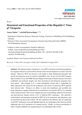 Structural and Functional Properties of the Hepatitis C Virus P7 Viroporin