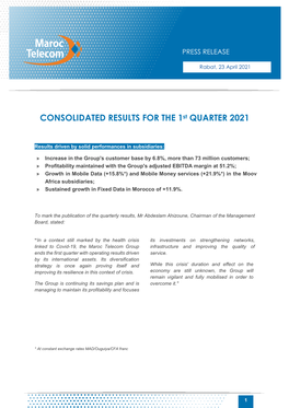 CONSOLIDATED RESULTS for the 1St QUARTER 2021