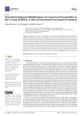 Post-Transcriptional Modifications of Conserved Nucleotides in the T-Loop of Trna