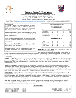 Trenton Generals Game Notes Trenton Generals (15-18) Vs