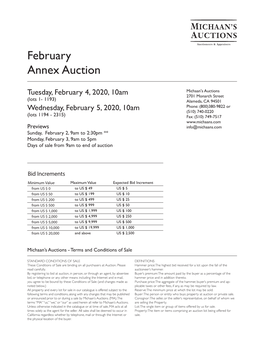 Catalog for February 4, 2020 February Annex Auction