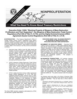 US Treasury: Nonproliferation