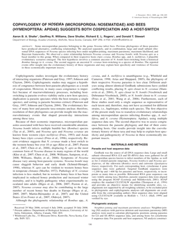 (Hymenoptera: Apidae) Suggests Both Cospeciation and a Host-Switch