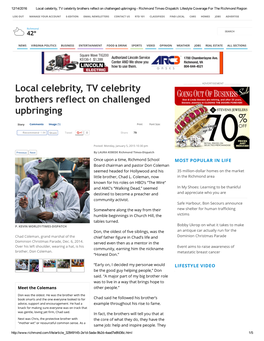 Local Celebrity, TV Celebrity Brothers Reflect on Challenged Upbringing ­ Richmond Times­Dispatch: Lifestyle Coverage for the Richmond Region