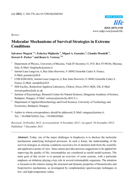 Molecular Mechanisms of Survival Strategies in Extreme Conditions