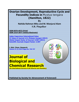 Ovarian Development, Reproductive Cycle and Fecundity Indices in Mystus Tengara (Hamilton, 1822) by Nahida Rahman Mitu and M