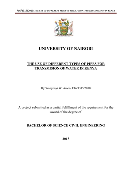 The Use of Different Types of Pipes for Transmision of Water in Kenya