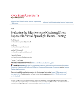 Evaluating the Effectiveness of Graduated Stress Exposure in Virtual Spaceflight Hazard Training Tor T