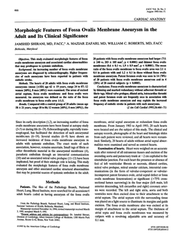 Morphologic Features of Fossa Ovalis Membrane Aneurysm in the Adult and Its Clinical Significance