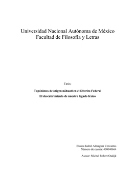 Universidad Nacional Autónoma De México Facultad De Filosofía Y Letras