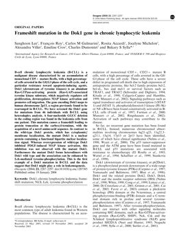 Frameshift Mutation in the Dok1 Gene in Chronic Lymphocytic Leukemia