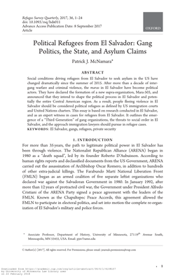 Political Refugees from El Salvador: Gang Politics, the State, and Asylum Claims Patrick J