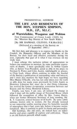 The Life and Residences of the Hon. Stephen Simpson, M.D., J.P., M.L.C
