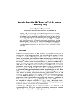 Querying Embedded RDF Data with XML Technology: a Feasibility Study