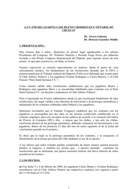 A Un Año Del Leading Case Bueno Y Rodriguez C/ Peñarol De Uruguay