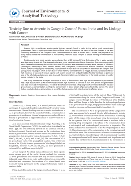 Toxicity Due to Arsenic in Gangetic Zone of Patna, India and Its Linkage