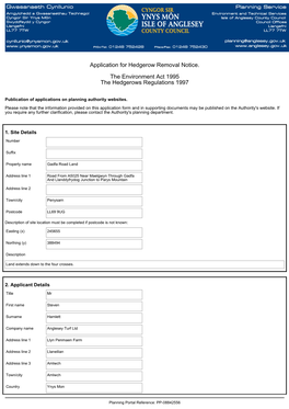 Application for Hedgerow Removal Notice. the Environment Act