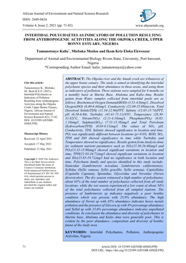 Intertidal Polychaetes As Indicators of Pollution Resulting From