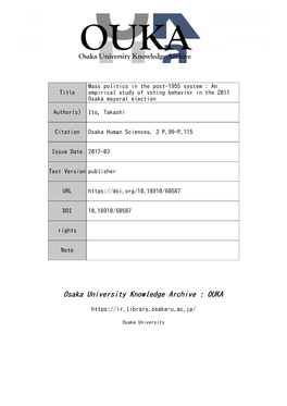 Mass Politics in the Post-1955 System: an Empirical Study of Voting Behavior in the 2011 Osaka Mayoral Election