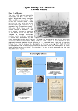 Cygnet Rowing Club 1890~2010 a Potted History