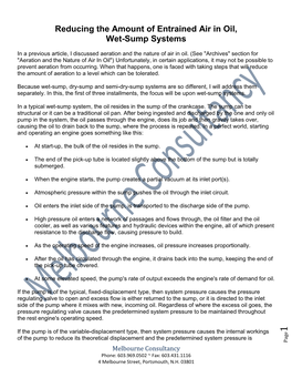 Reducing the Amount of Entrained Air in Oil, Wet-Sump Systems