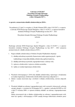 Uchwała Nr 8/XI/2017 Prezydium Zarządu Głównego Polskiego Związku Wędkarskiego Z Dnia 4 Listopada 2017 R