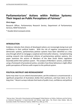 Parliamentarians' Actions Within Petition Systems: Their Impact on Public Perceptions of Fairness*