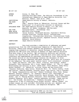 Learning from Each Other. the Official Proceedings of the International Symposium of Japan-America Societies (1St, Honolulu, Hawaii, June 18-21, 1995)