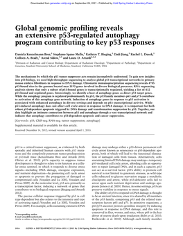 Global Genomic Profiling Reveals an Extensive P53-Regulated Autophagy Program Contributing to Key P53 Responses