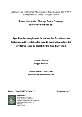 Projet Interaction Elevage Faune Sauvage Environnement (IEFSE)