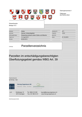 Parzellenverzeichnis Parzellen Im Entschädigungsberechtigten Überflutungsgebiet Gemäss WBG Art. 39