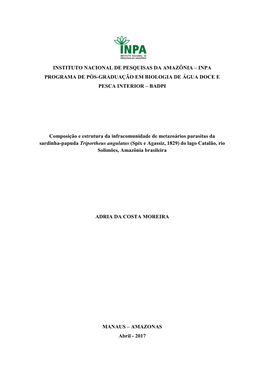 Inpa Programa De Pós-Graduação Em Biologia De Água Doce E Pesca Interior C