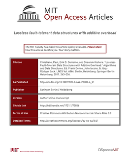 Lossless Fault-Tolerant Data Structures with Additive Overhead