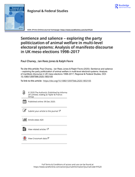 Exploring the Party Politicization of Animal Welfare in Multi-Level Electoral Systems: Analysis of Manifesto Discourse in UK Meso Elections 1998–2017