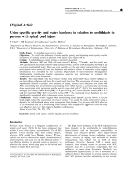 Urine Specific Gravity and Water Hardness in Relation to Urolithiasis