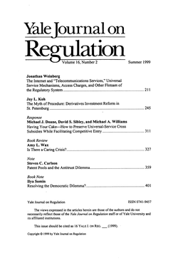 Yale Journal on Regulation Volume 16, Number 2 Summer 1999