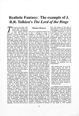 Realistic Fantasy: the Example of J. R.R. Tolkien's the Lord of the Rings