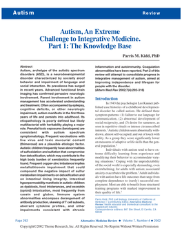 Autism, an Extreme Challenge to Integrative Medicine