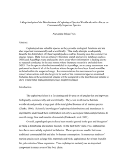 A Gap Analysis of the Distributions of Cephalopod Species Worldwide with a Focus on Commercially Important Species