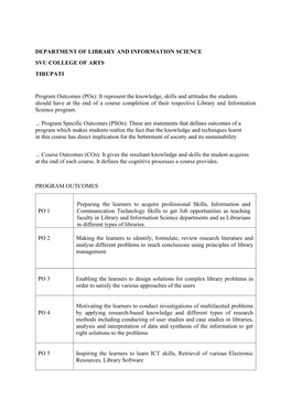 Department of Library and Information Science Svu College of Arts Tirupati