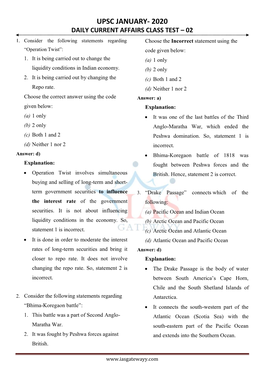 Upsc January- 2020 Daily Current Affairs Class Test – 02 1