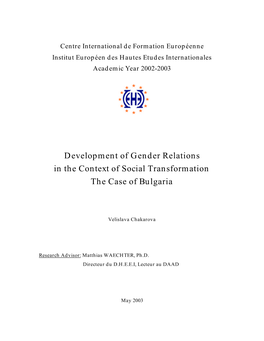 Development of Gender Relations in the Context of Social Transformation the Case of Bulgaria