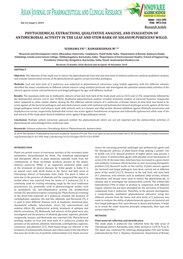 Phytochemical Extractions, Qualitative Analysis, and Evaluation of Antimicrobial Activity in the Leaf and Stem Bark of Solanum Pubescens Willd